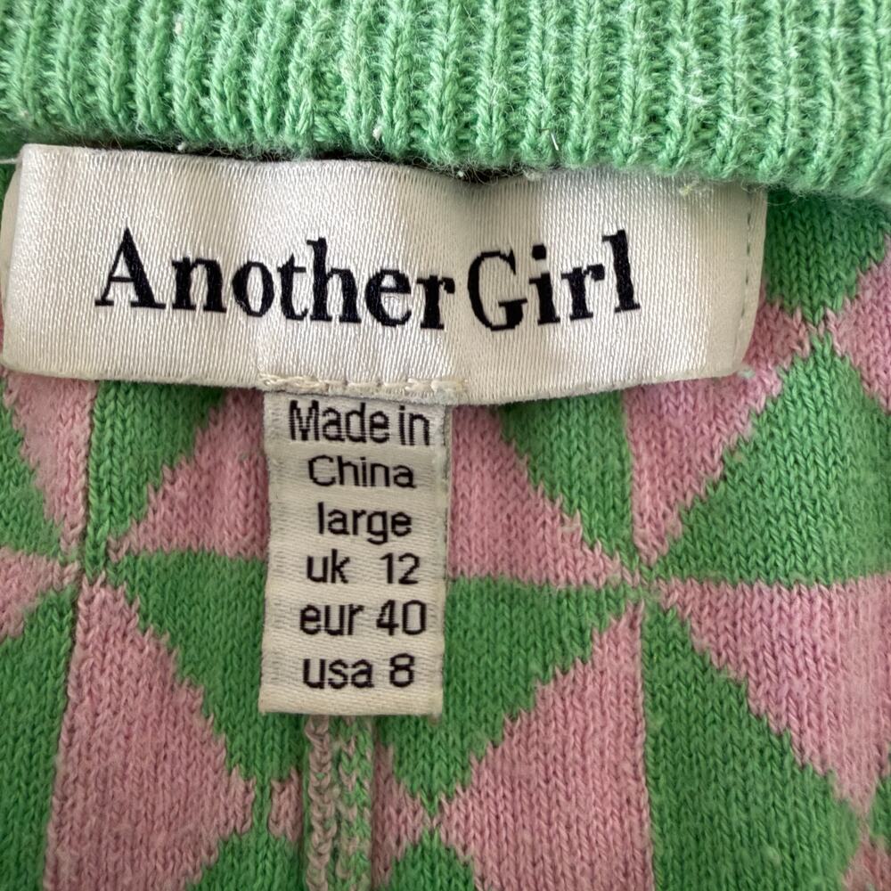 ANOTHER GIRL | Pink and Green Geometric Geo Knit Pattern Wide Leg Pants | Medium - Picture 5 of 5